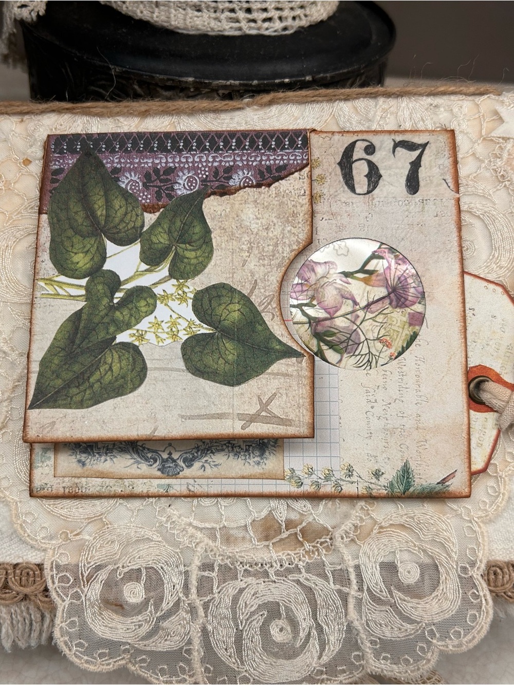 Vintage Botanical Collage Journal Page - Green & Cream